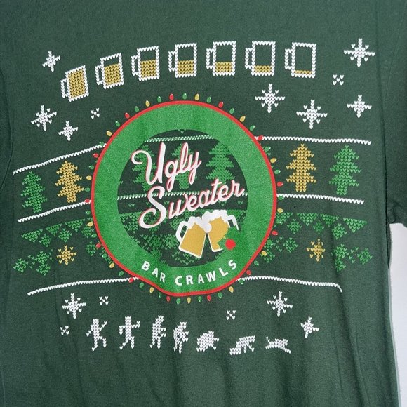 Ugly Christmas Sweater Shirt Adult Medium Bar Pub Crawl Green Short Sleeve Mens - Picture 1 of 5